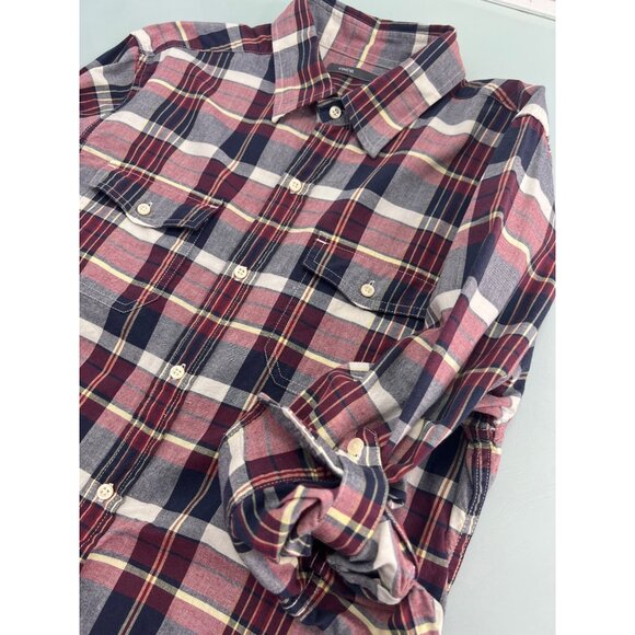 Vince Shirt Mens Large L Madras Plaid Button Up Tab Roll Up Long Sleeve Pockets - Picture 1 of 6